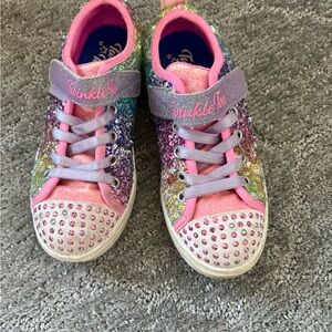 Kids Rainbow Sequin Light-Up Sneakers with Pink Trim